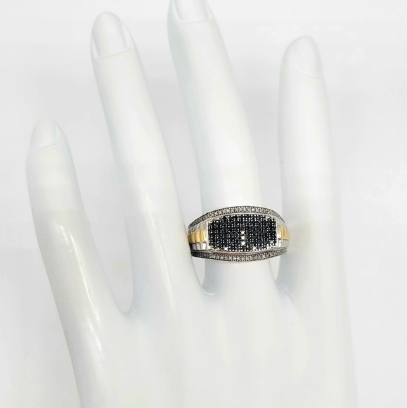 SOLD-EFFY Mens 1/2CTTW Black Diamond and Clear Diamond Ring in 925 Sterling - Picture 5 of 13